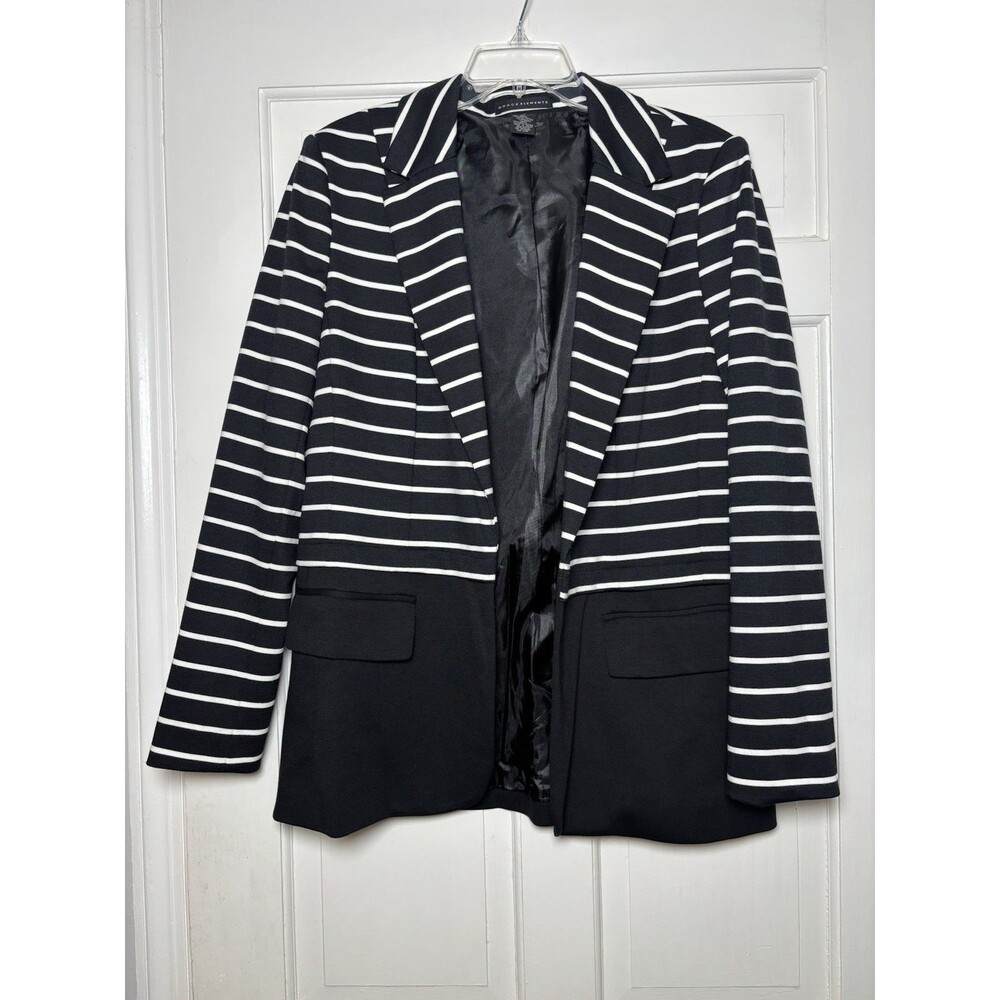 Grace Elements Blazer Notched Collar Black & White Striped & Solid Women's 14